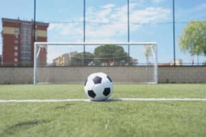 Vintage soccer ball on the penalty point